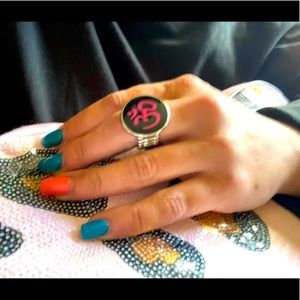 OM Black & Pink Round Statement Ring